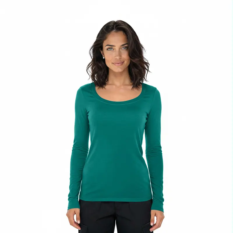 WOMEN'S LONG SLEEVE EXTRA WIDE SCOOP-NECK T-SHIRT UNDER SCRUB (STYLE# 7168)