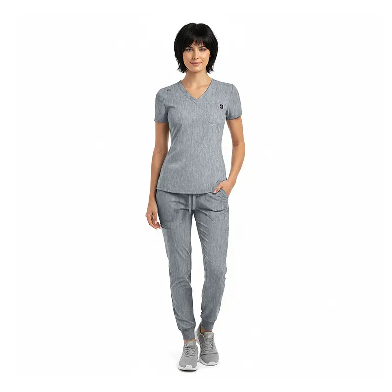 WOMENS COOL STRETCH MODERN TUCK-IN TOP YOGA JOGGER SCRUB SET  (STYLE# 4887SET)