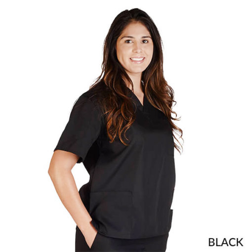 Petite-UNISEX-SOLID-V-NECK-SCRUB-TOP-Black