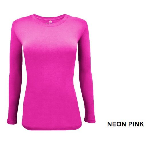Heal Wear Women's Under Scrub T-Shirt Female Crew Neck Long Sleeve Top Hot  Pink Size Extra Large 