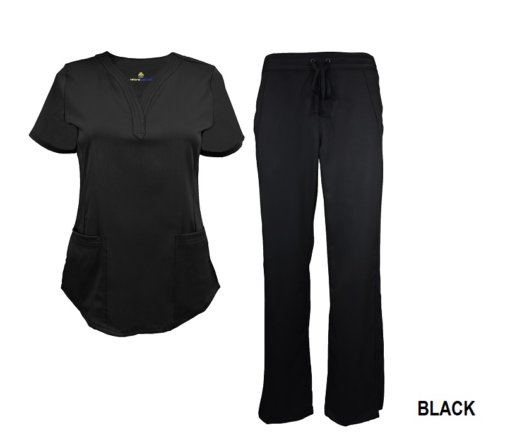 Black Scrub Set Drawstring Pant Shirt