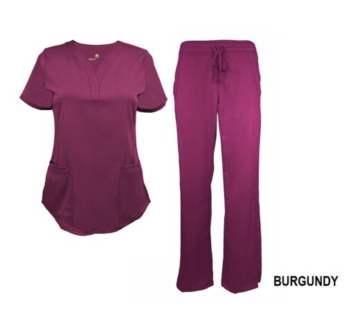 Burgundy Scrub Set Drawstring Pant Shirt