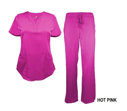 Hot Pink Scrub Set Drawstring Pant Shirt