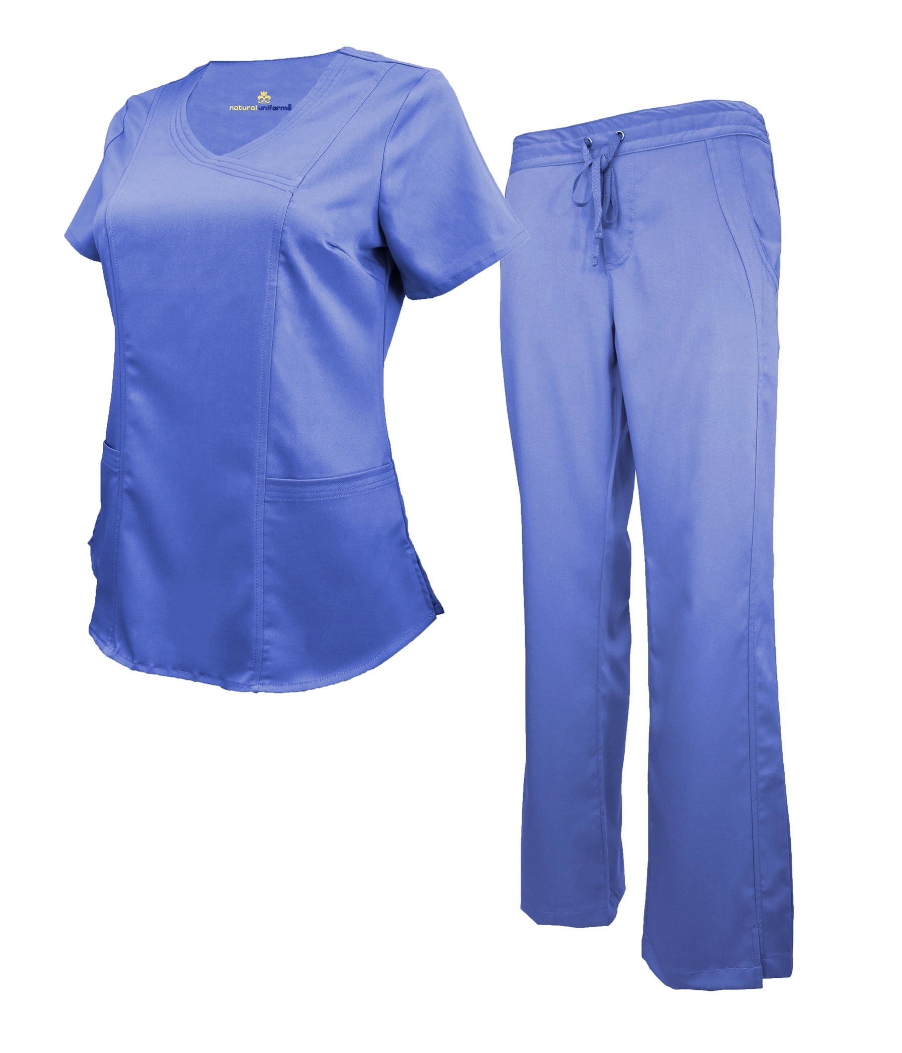 Ceil Blue Scrub Set Soft Drawstring Pant shirt - Natural Uniforms