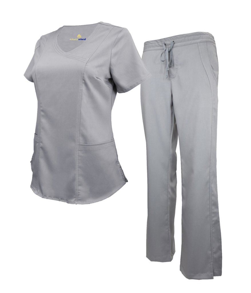 Grey Scrub Set Soft Drawstring Pant shirt - Natural Uniforms
