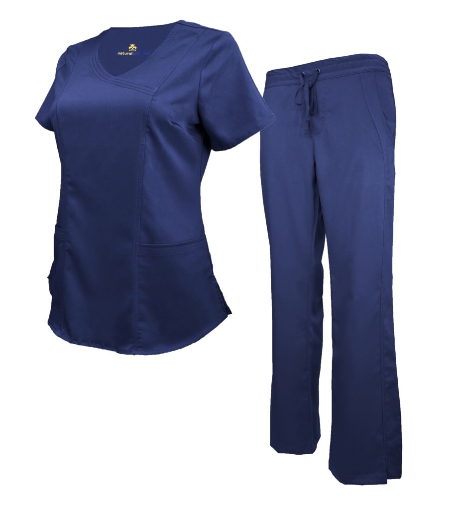 Navy Blue Scrub Set Soft Drawstring Pant shirt - Natural Uniforms