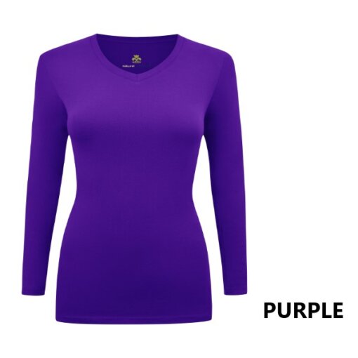 Ustyle Long Sleeve Undershirt Breathable Plain Pullover Ladies Winter  Clothing T-Shirt Top Elastic Casual Style Underwear Female Purple 